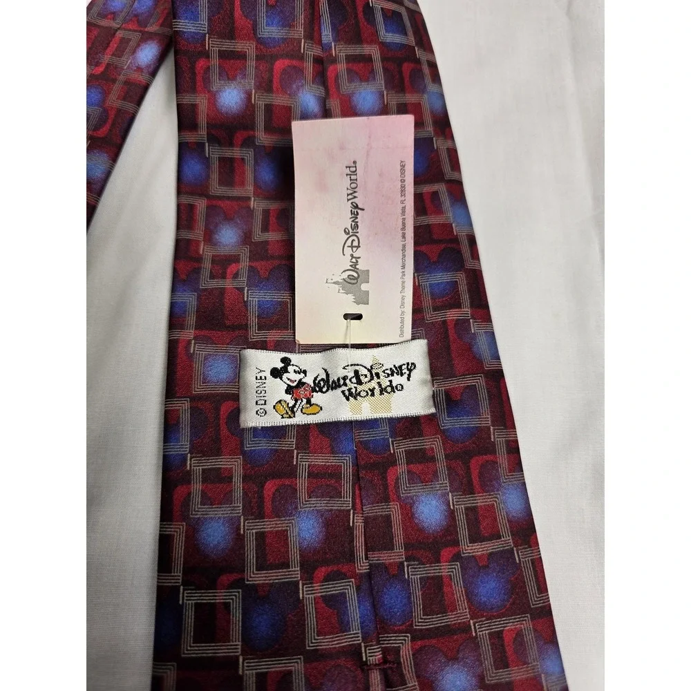 Disney Mickey Mouse Walt‎ Disney World Tie Mens One Size Burgundy Silk Geometric